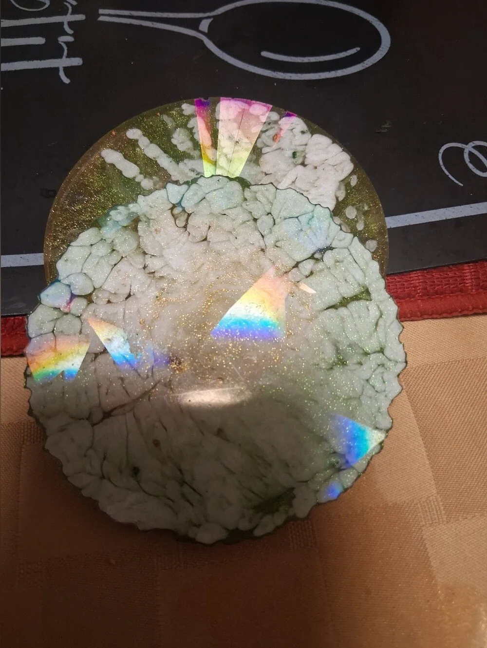Handmade Resin Coaster Set - Green and Gold